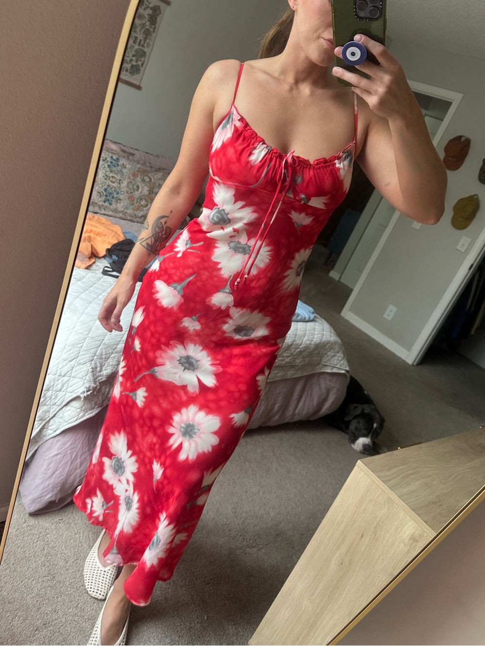 Jonathan Martin Red Floral Slip Dress with Spaghetti Straps